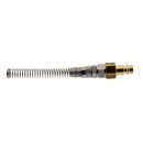 Kupplungsstecker NW5 mit Schlauchanschluss 6 x 4 mm, Überwurfmutter, Knickschutz Messing