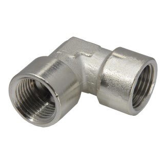 90°-Winkel mit Innengewinde beidseitig G 1/2", 16 bar Messing vernickelt