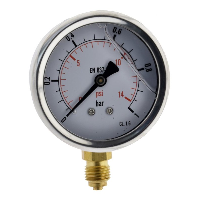 Manometer Druckmessgerät 0-1 bar 15 PSI Wasserdruck Edelstahl