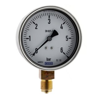 WIKA Manometer senkrecht Ø 100 mm, Edelstahl / Messing - Robust, Klasse 1,0